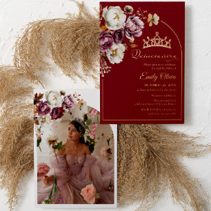 Invitation En Aluminium Burgundy Automne Floral Automne Quinceanera Photo