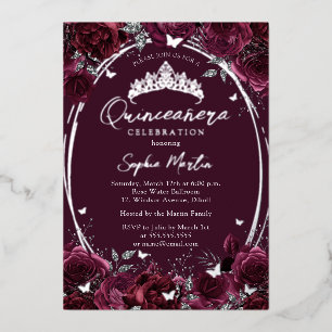 Invitation En Aluminium Burgundy Captivant Papillon Floral Quinceanera