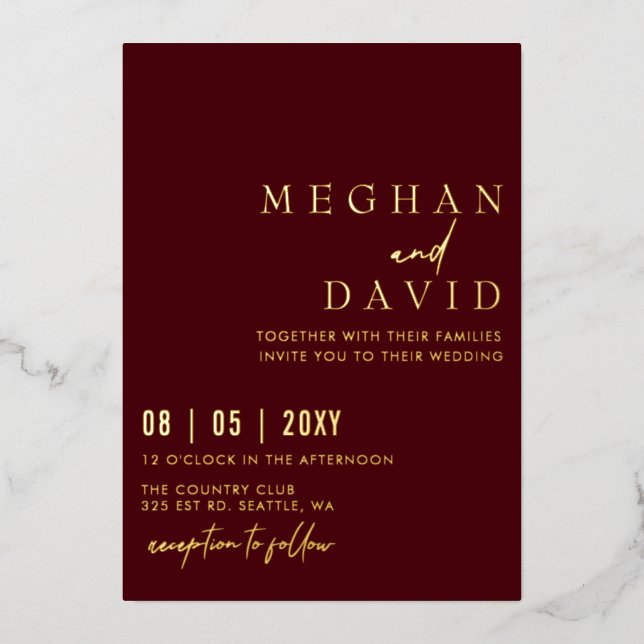 Invitation En Aluminium Burgundy Elegant manuscrit simple Mariage (Recto)