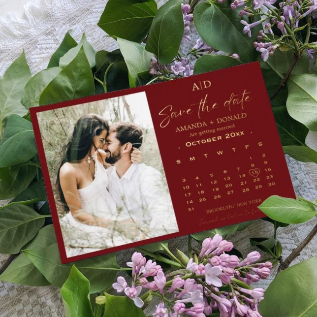 Invitation En Aluminium Burgundy et Gold Calendrier Mariage Enregistrer la (Créateur téléchargé)