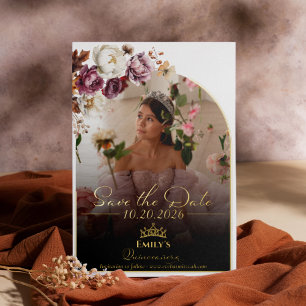Invitation En Aluminium Burgundy Fall Quinceanera Photo Enregistrer La Dat