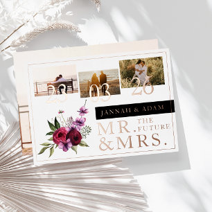 Invitation En Aluminium Burgundy Florals Mariage de photos M. et Mme Rose