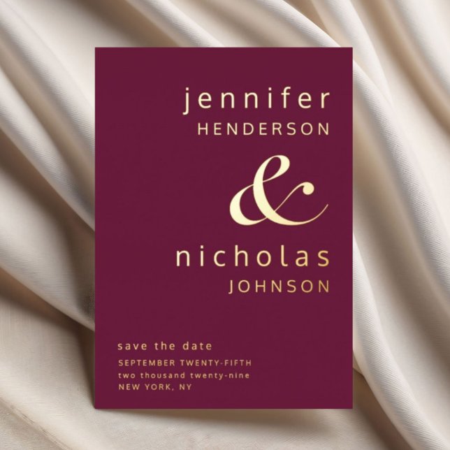 Invitation En Aluminium Burgundy Gold Ampersand Enregistrer le Mariage La  (Modern Burgundy Save Wedding The Date Gold Foil Invitation)