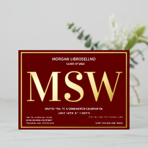 Invitation En Aluminium Burgundy Gold Degree MSW Graduation
