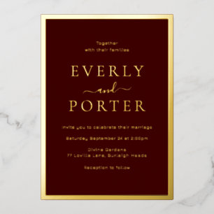 Invitation En Aluminium Burgundy & Gold Elegance Mariage Golden