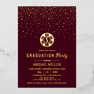 Invitation En Aluminium Burgundy, gold paramedic Class Of 2026 graduation