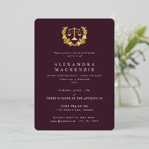 Invitation En Aluminium Burgundy JD Law Scales+Laurel Wreath Graduation