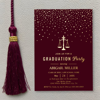 Invitation En Aluminium Burgundy Law school Class Of 2026 graduation gold