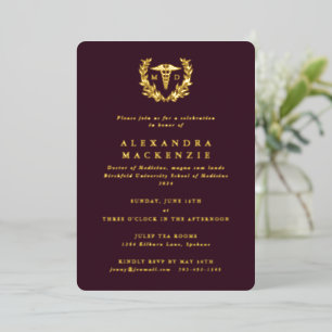 Invitation En Aluminium Burgundy MD Caduceus + Laurel Wreath Graduation