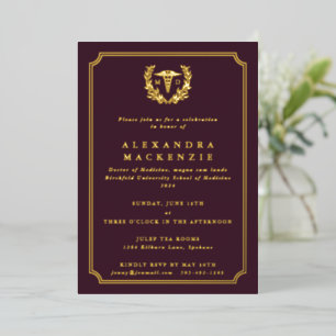 Invitation En Aluminium Burgundy MD Caduceus+Laurel Wreath Graduation