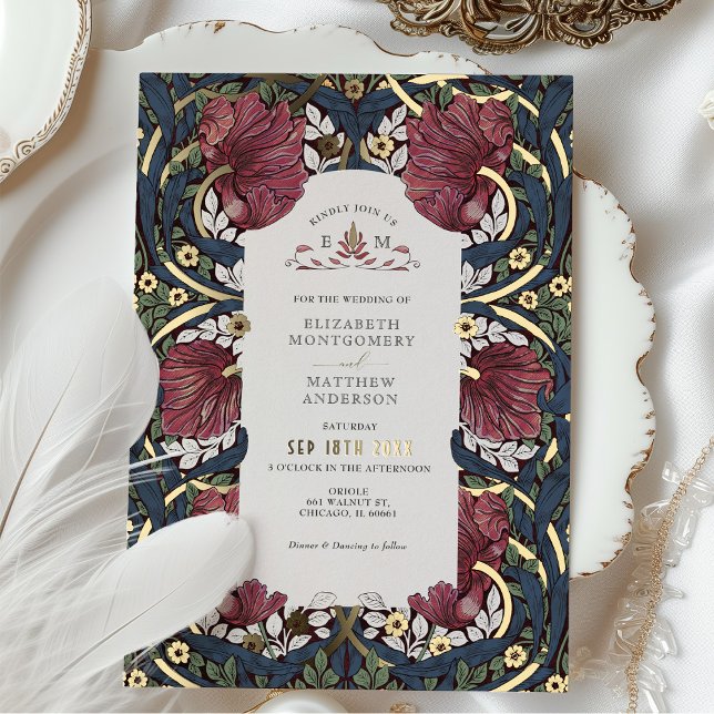 Invitation En Aluminium Burgundy Navy Blue Pimpernel William Morris (Créateur téléchargé)