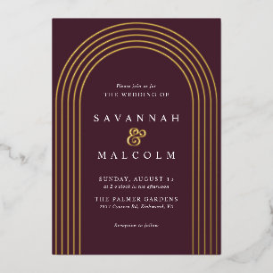 Invitation En Aluminium Burgundy Rouge et Or Mariage Simple Élégant
