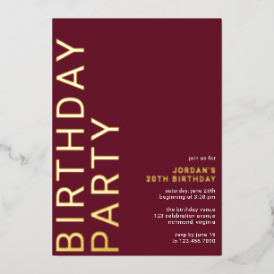 Invitation En Aluminium Burgundy Rouge & Or Moderne Élégant Carton d'Ann