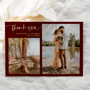 Invitation En Aluminium Burgundy script 5 photos merci mariage