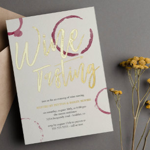 Invitation En Aluminium Burgundy Stains - Vin Tasting Party Gold