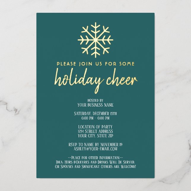 Invitation En Aluminium Business Holiday Cheer Party - flocon de neige mod (Recto)