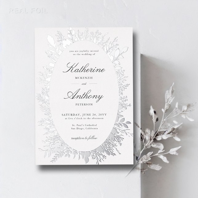 Invitation En Aluminium Cadre Boho hiver verdure Élégant Mariage blanc (winter greenery white wedding elegant modern classic invitation romantic boho frame calligraphy)