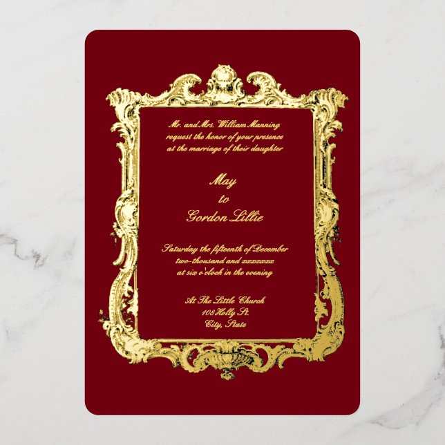 Invitation En Aluminium Cadre de bordure Baroque Rococo du 17e siècle (Recto)
