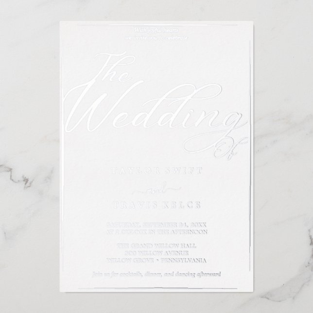 Invitation En Aluminium Cadre de calligraphie à feuille d'argent romantiqu (Recto)
