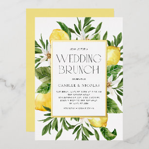 Invitation En Aluminium Cadre de citron à l'aquarelle, brunch de mariage b
