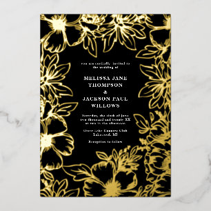 Invitation En Aluminium Cadre de couronne de fleurs dorées élégant mariage