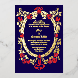 Invitation En Aluminium Cadre de couronne de roses florales de l'ère victo