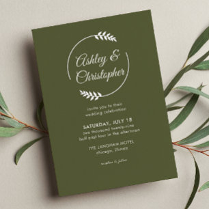 Invitation En Aluminium Cadre de feuillage moderne Mariage vert olive