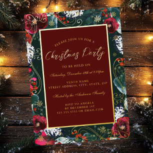 Invitation En Aluminium Cadre de fleurs en spirale vert rouge or Noël fête