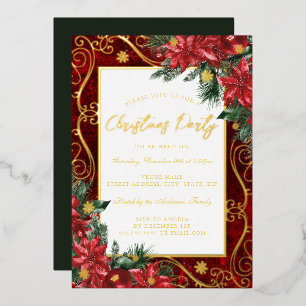 Invitation En Aluminium Cadre de fleurs festif rouge pour la fête de Noël