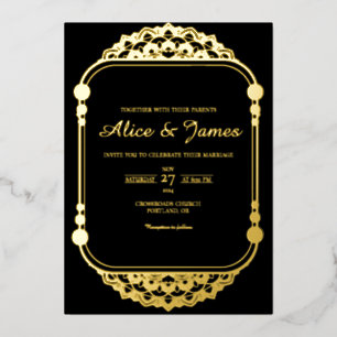 Invitation En Aluminium Cadre de Mandala à Arche Arrondie Mariage Noir Feu