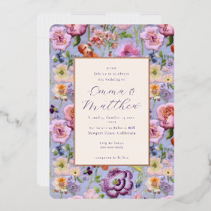 Invitation En Aluminium Cadre de mariage à broderie florale violette
