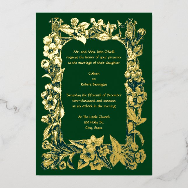 Invitation En Aluminium Cadre de mariage à vignes florales de l'ère victor (Recto)