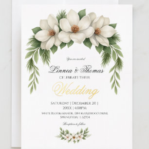 Invitation En Aluminium Cadre de pin de mariage élégant Magnolia blanc