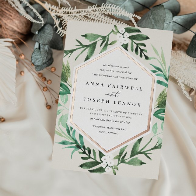 Invitation En Aluminium Cadre de serre | Mariage botanique aquarelle (Créateur téléchargé)