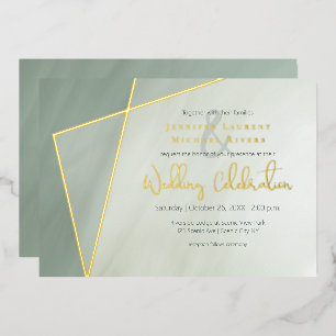 Invitation En Aluminium cadre doré asymétrique jade grisé avec de l'or