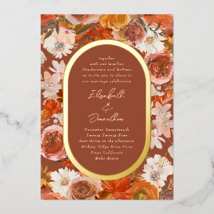 Invitation En Aluminium Cadre élégant en or Couronne florale bohème en ter