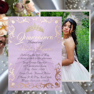 Invitation En Aluminium Cadre élégant et photo sur Quinceanera lavande