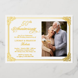 Invitation En Aluminium Cadre en damassé avec feuille d'or pour photo de m