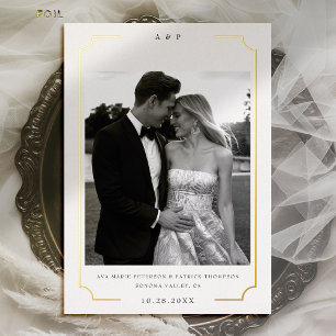 Invitation En Aluminium Cadre en Or Moderne Monogramme Photo Mariage Date 