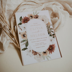Invitation En Aluminium Cadre floral bohème moderne mariage rose gold