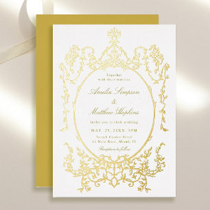 Invitation En Aluminium Cadre Floral de Mariage de Style Victorien Or