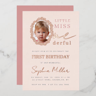 Invitation En Aluminium Cadre floral de photo de fille rose Little Miss On