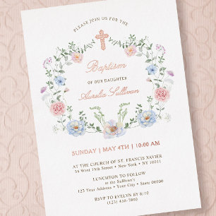 Invitation En Aluminium Cadre Floral Élégant Baptême