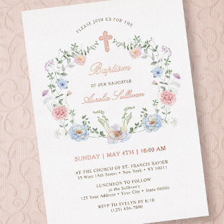 Invitation En Aluminium Cadre Floral Élégant Baptême