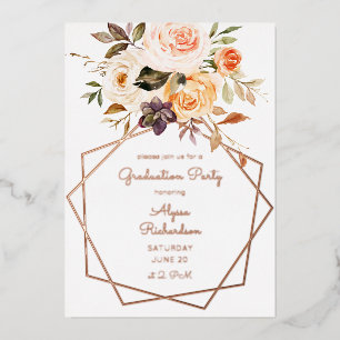 Invitation En Aluminium Cadre floral rose et pêche pour fête de remise des