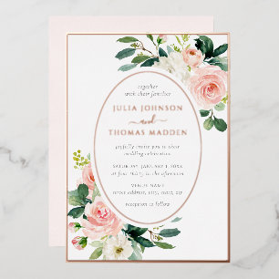 Invitation En Aluminium Cadre floral rose gold rose pâle Mariage