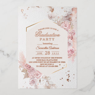 Invitation En Aluminium Cadre floral rose pastel élégant en or rose fantai