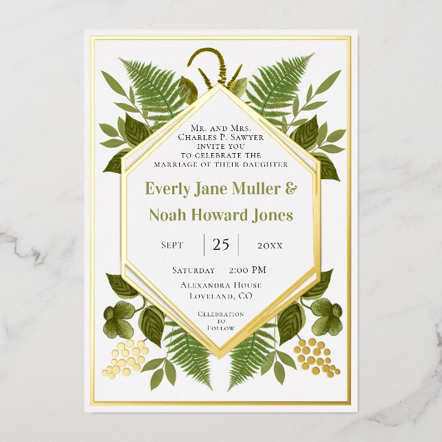 Invitation En Aluminium Cadre géométrique Lucky In Love & Gold Mariage (Recto)
