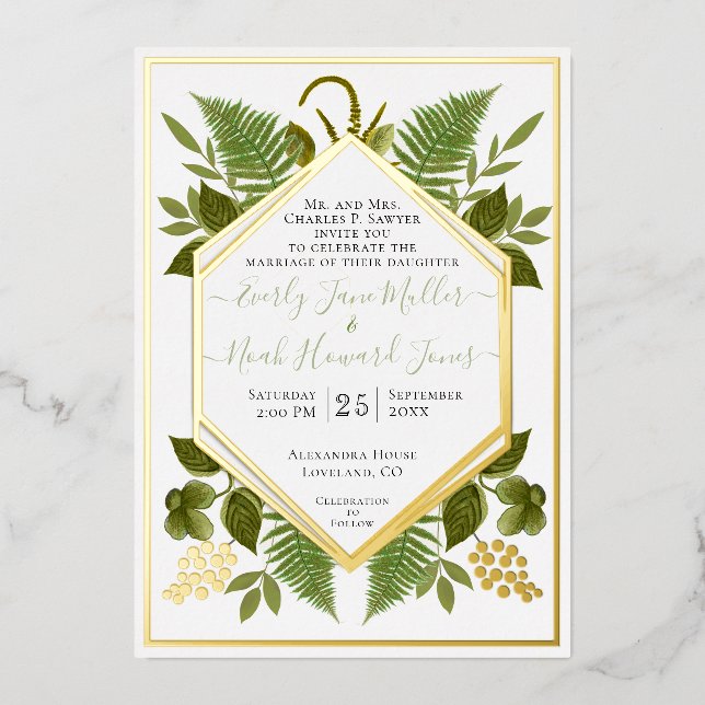 Invitation En Aluminium Cadre géométrique Lucky In Love & Gold Mariage (Recto)