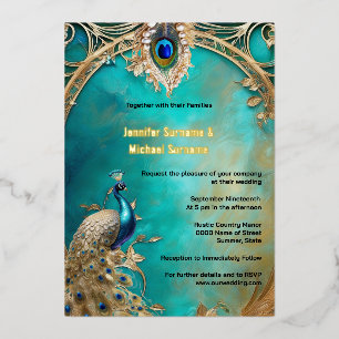 Invitation En Aluminium Cadre luxe chic vintage mariage indien paon